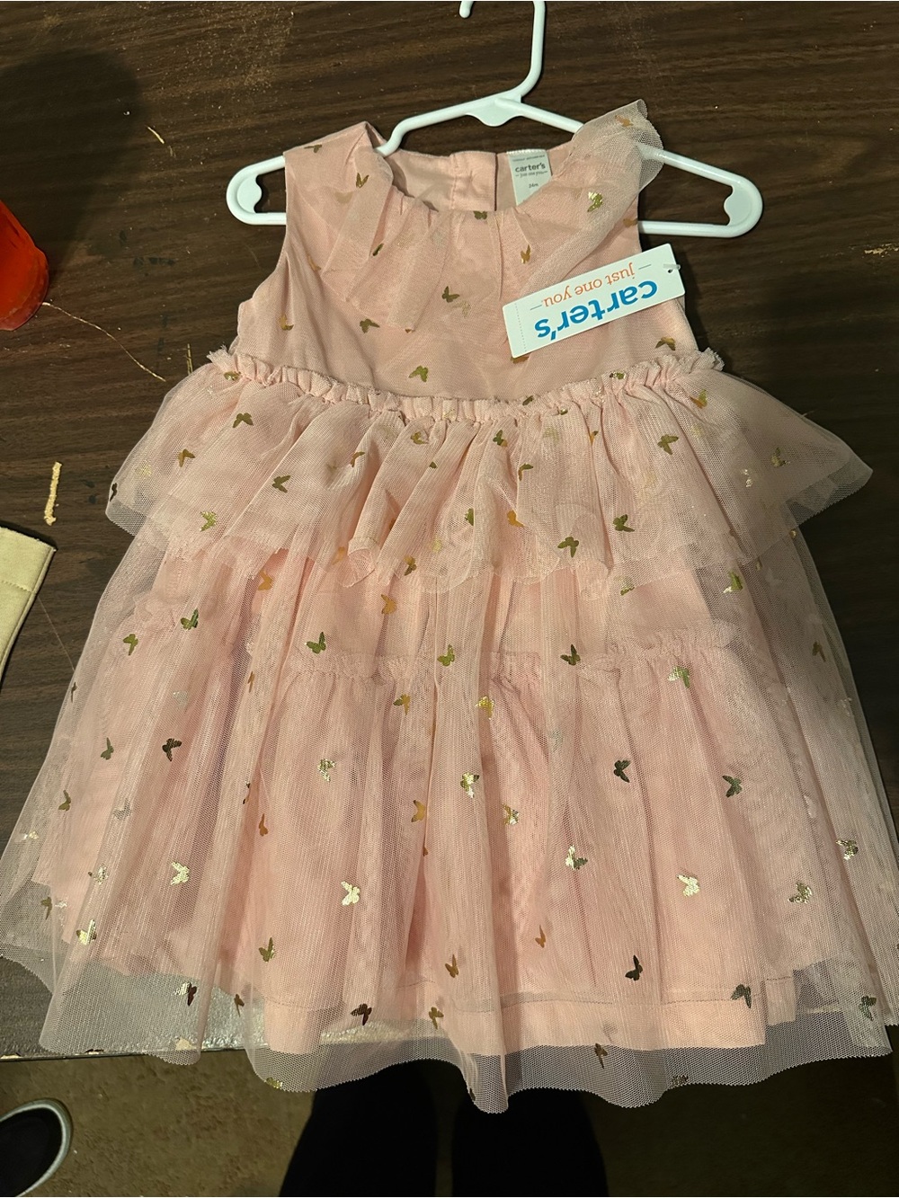 Carter's Pale Pink Tulle Dress with Gold Butterfly Accents